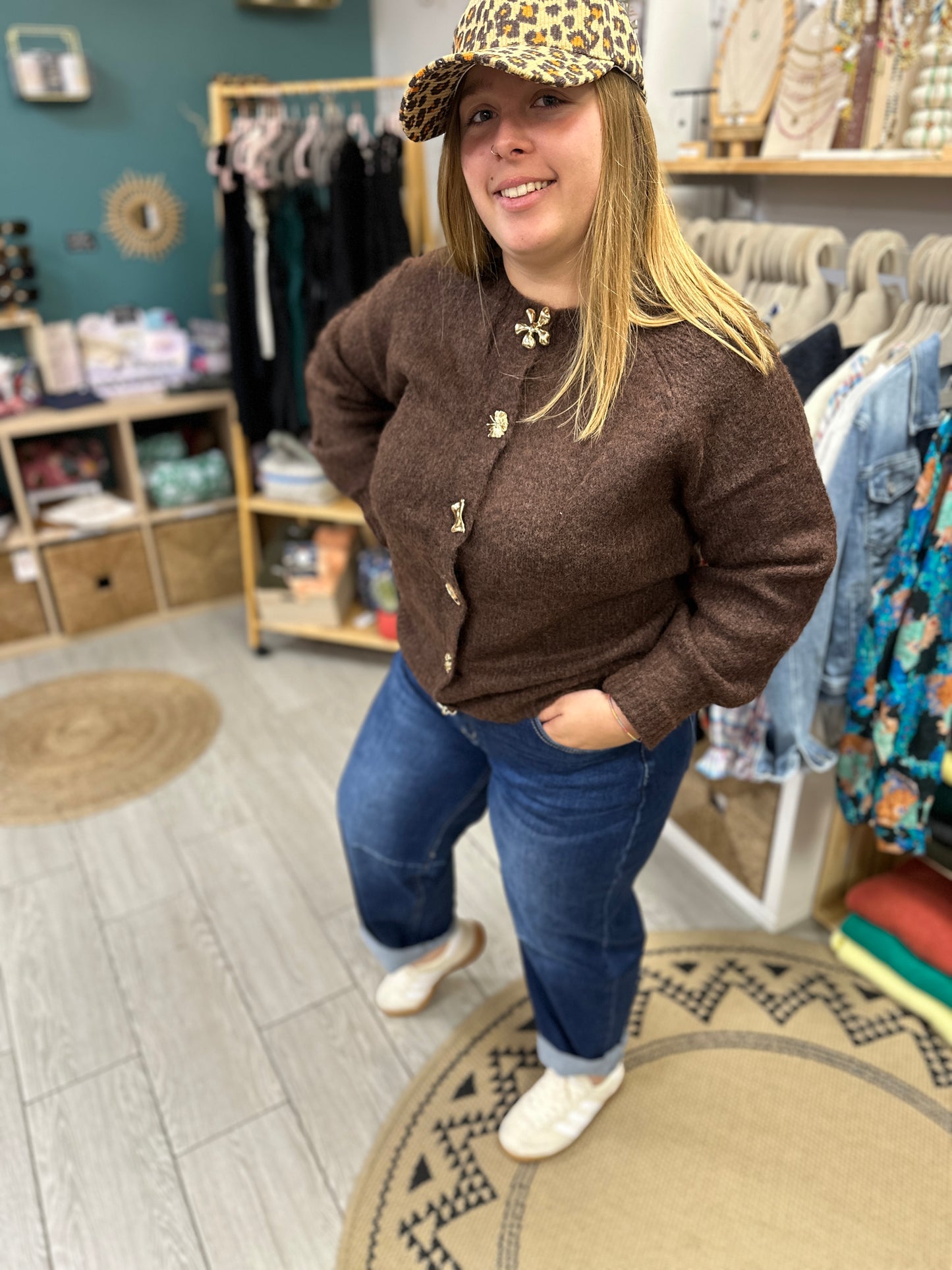 🍫Gilet chocolat Lorea – Boutons dorés