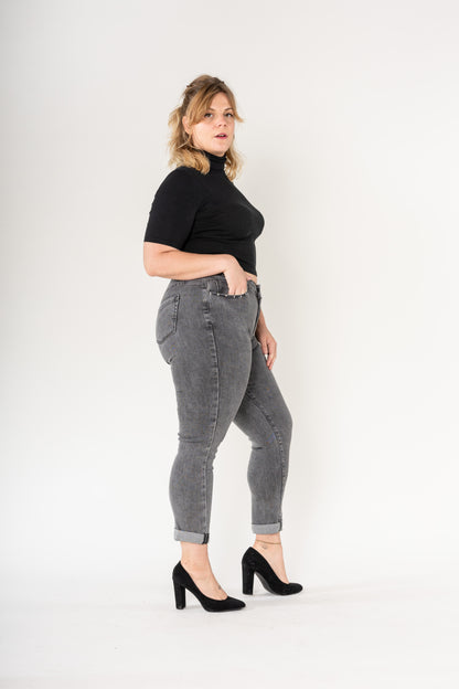 ⚡ Jean Gris Grande Taille Livia  – Détails Clous Argentés