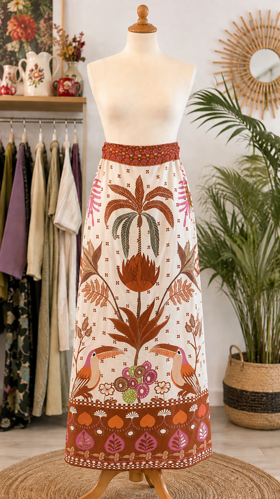 🍂Jupe Lorie – Longue Imprimé Automne Tropical