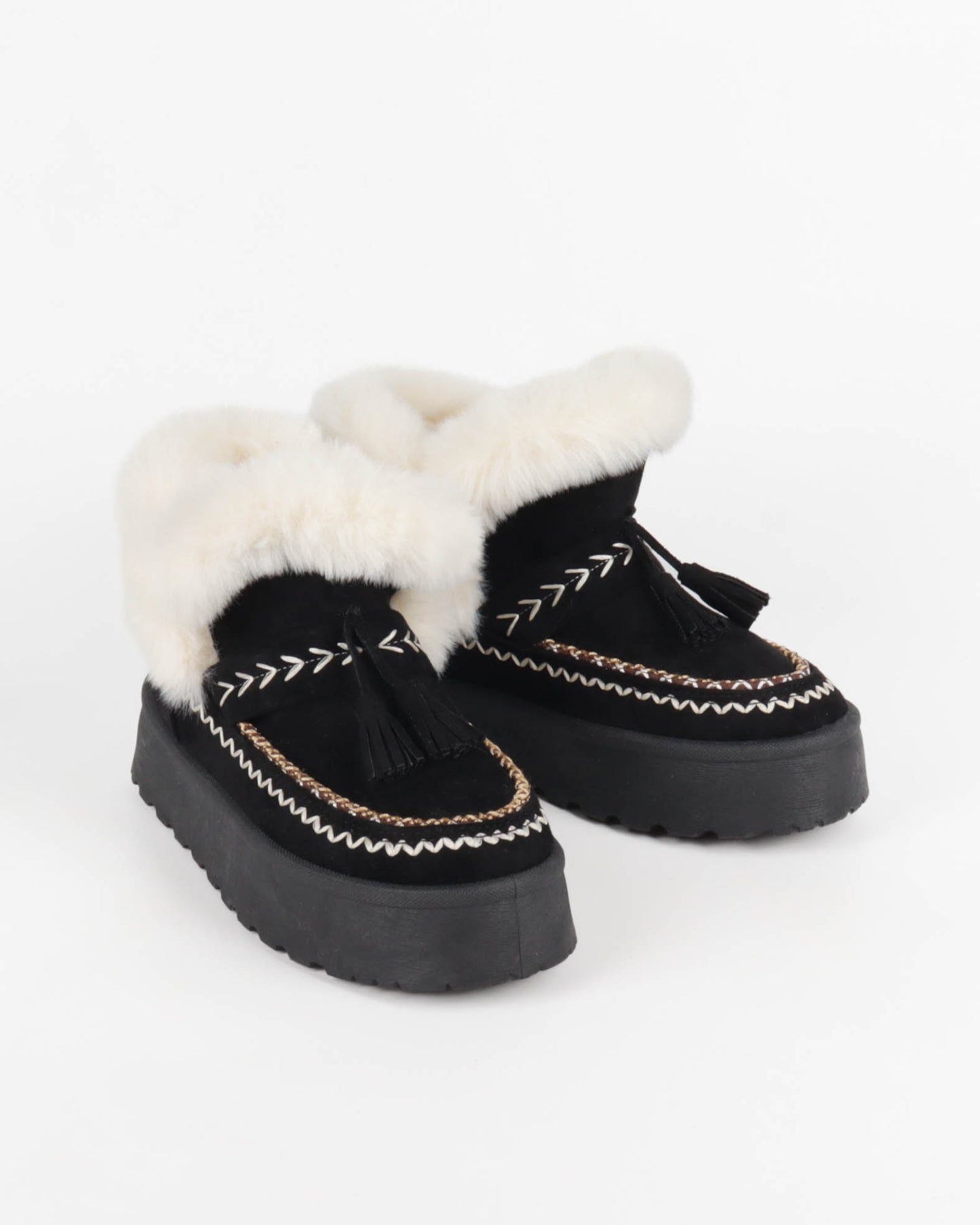 ❄️Bottines Maika – Noires fourrées avec pompons