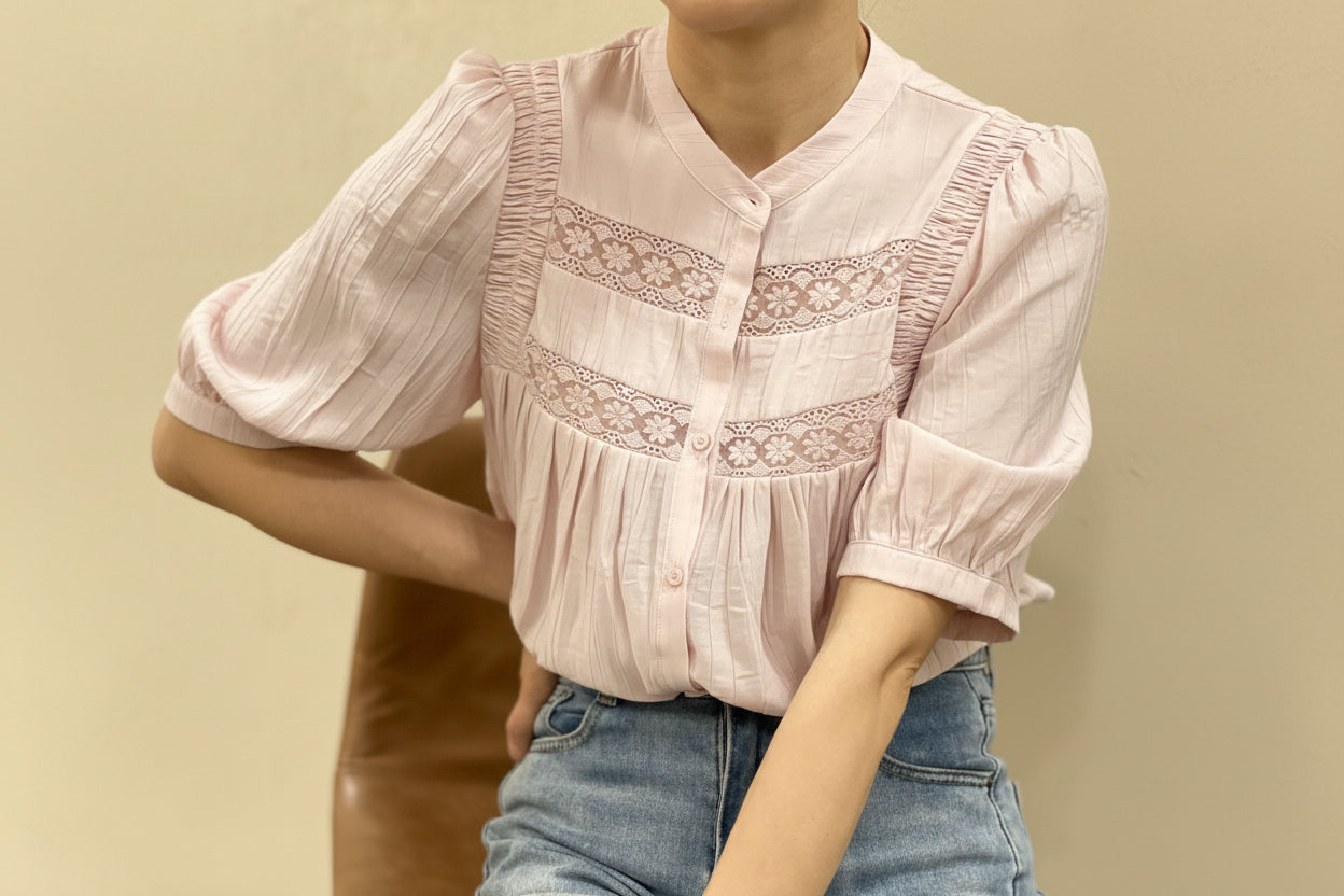 🌸Chemise Alizée rose pastel – Douceur romantique