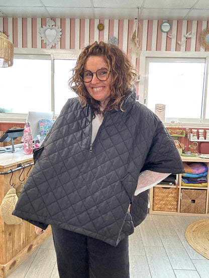 ✨Veste cape coupe-vent matelassée – Oversize Noir & Kaki