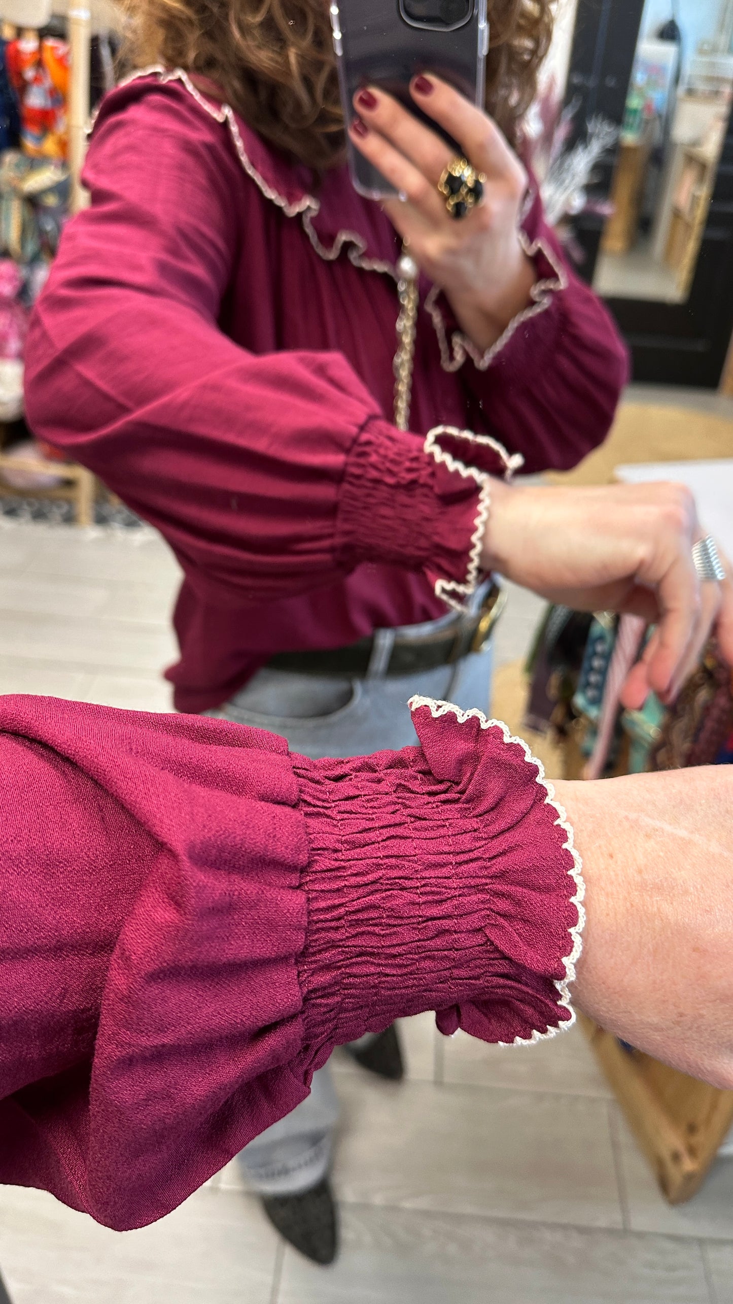 🍷 Chemise Clarisse – Élégance bordeaux & Col Pierrot