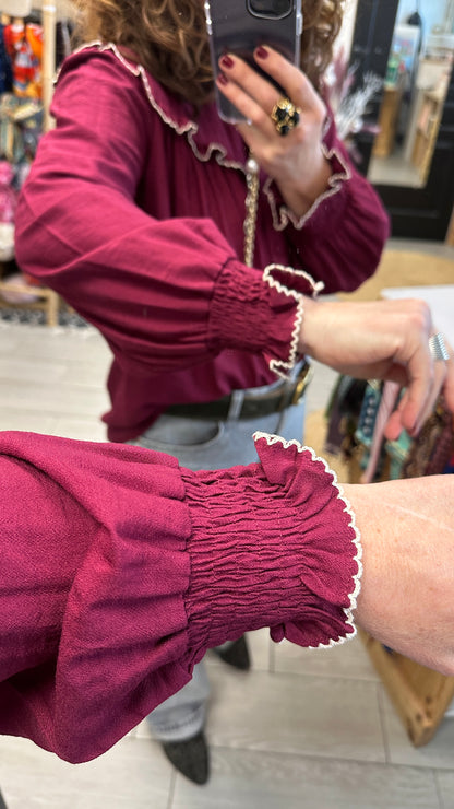 🍷 Chemise Clarisse – Élégance bordeaux & Col Pierrot
