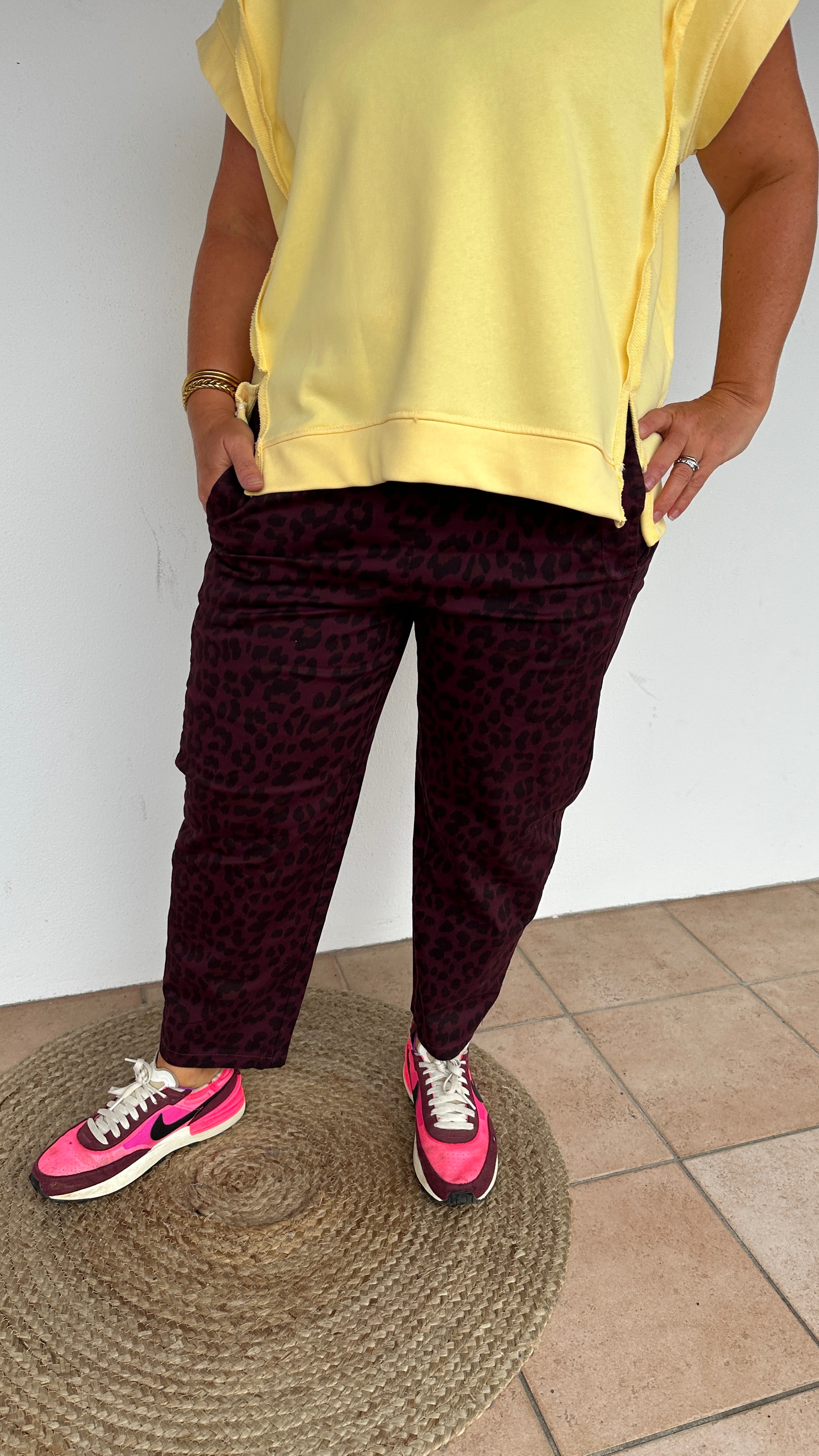 🐆 Pantalon Magic Léopard – Prune, Kaki & Beige