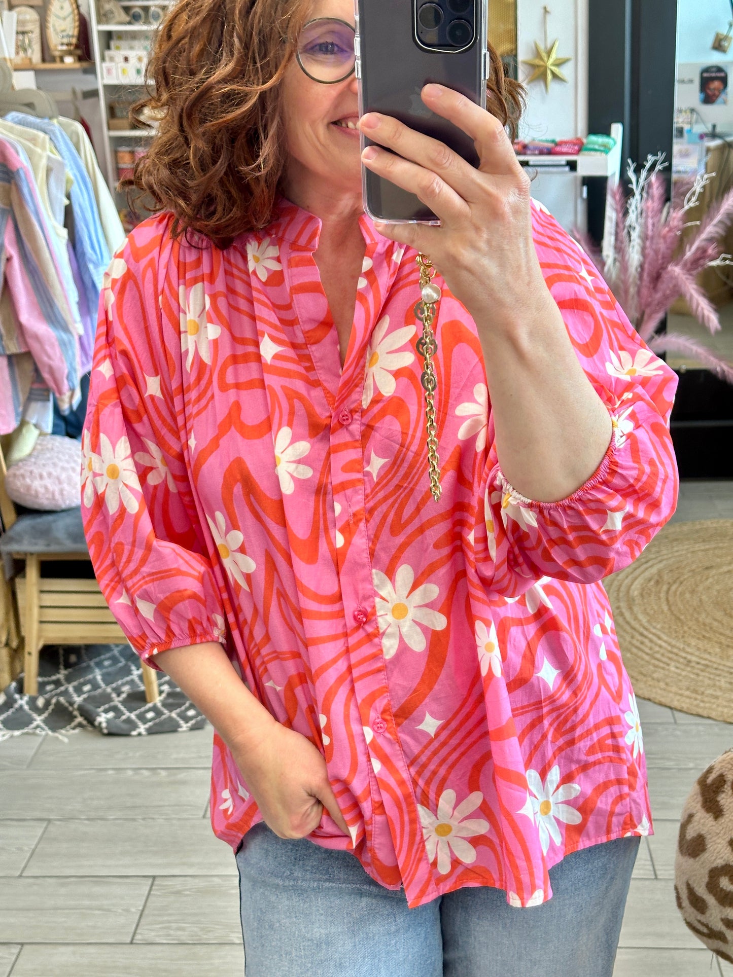 🌸 Chemise Flowers – 100% coton, motifs floraux vitaminés