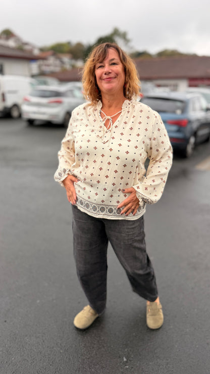 ✨Blouse Ilona – Grande taille écrue en coton