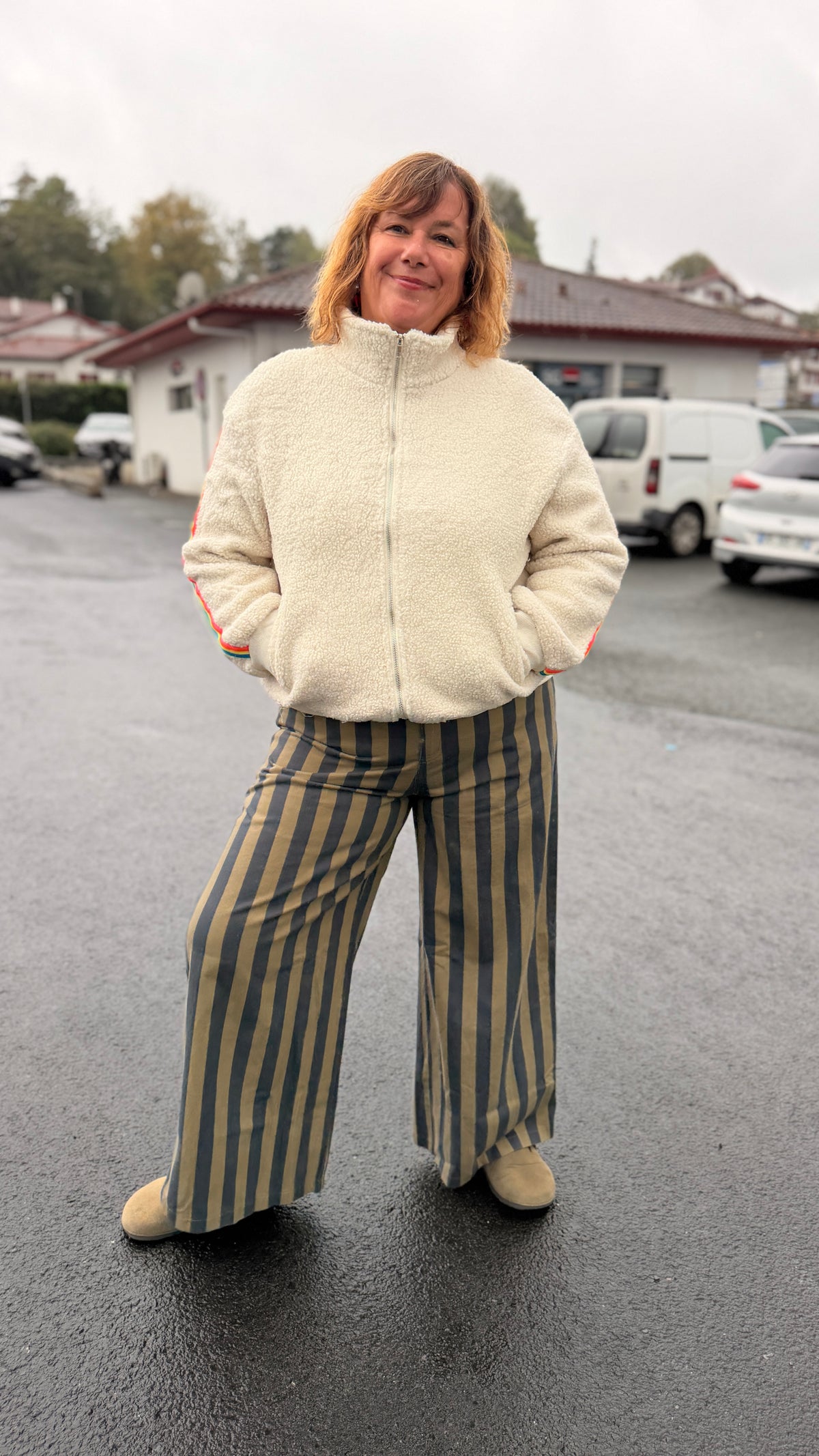 💚Pantalon Paloma – Rayé kaki en coton