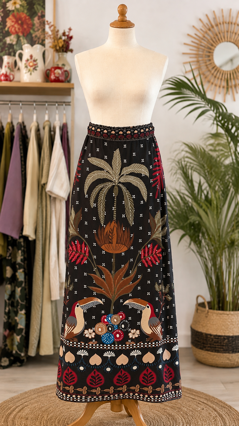 🍂Jupe Lorie – Longue Imprimé Automne Tropical