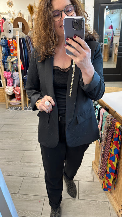 ✨ Veste Cléa – Le blazer noir chic aux strass brillants