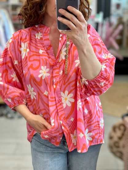 🌸 Chemise Flowers – 100% coton, motifs floraux vitaminés