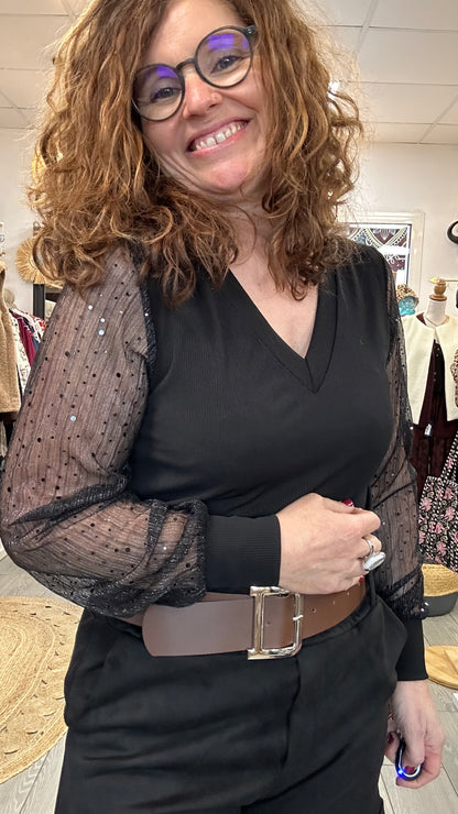 ✨ Top Soraya – Élégance & manches pailletées