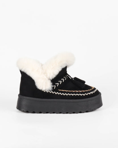 ❄️Bottines Maika – Noires fourrées avec pompons