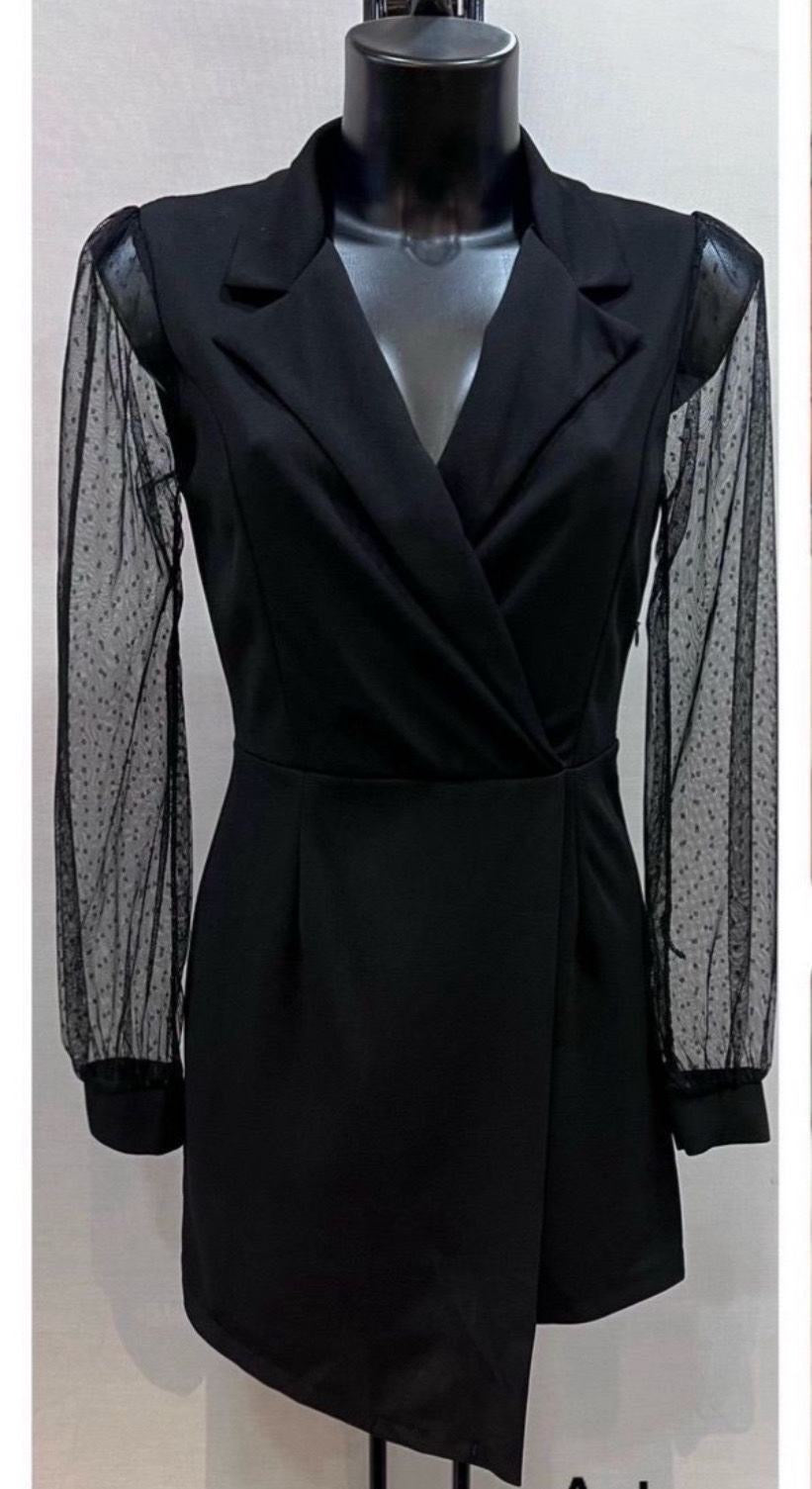 🖤 Combinaison short noire Aline manches transparentes – Grande Taille