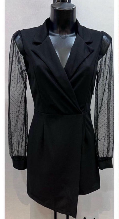 🖤 Combinaison short noire Aline manches transparentes – Grande Taille