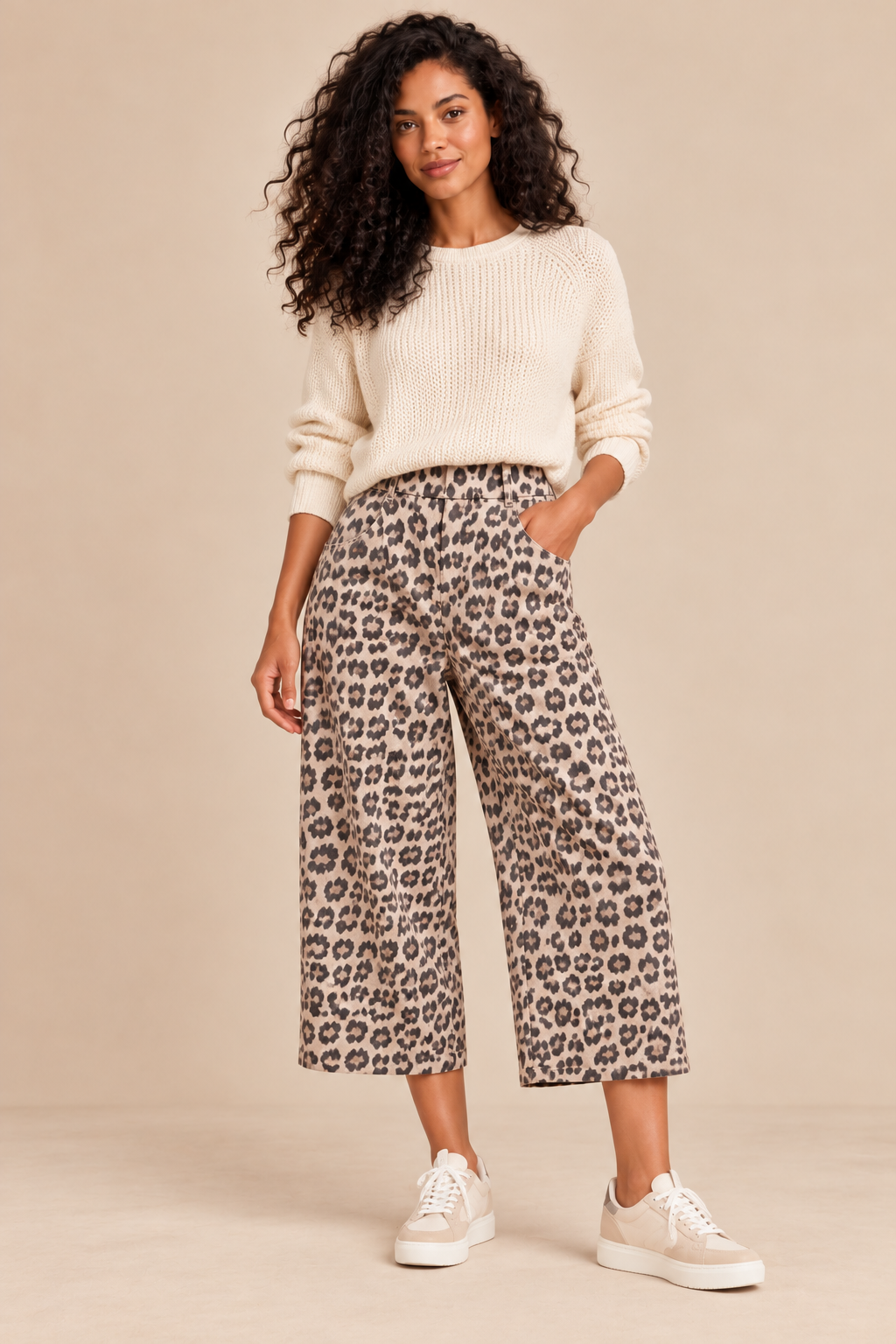 🐆Bermuda Pauline - Imprimé léopard camel & écru femme