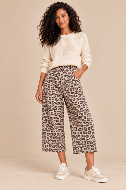 🐆Bermuda Pauline - Imprimé léopard camel & écru femme
