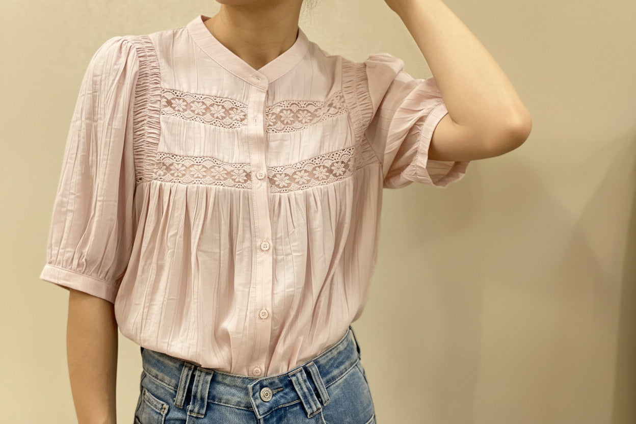 🌸Chemise Alizée rose pastel – Douceur romantique
