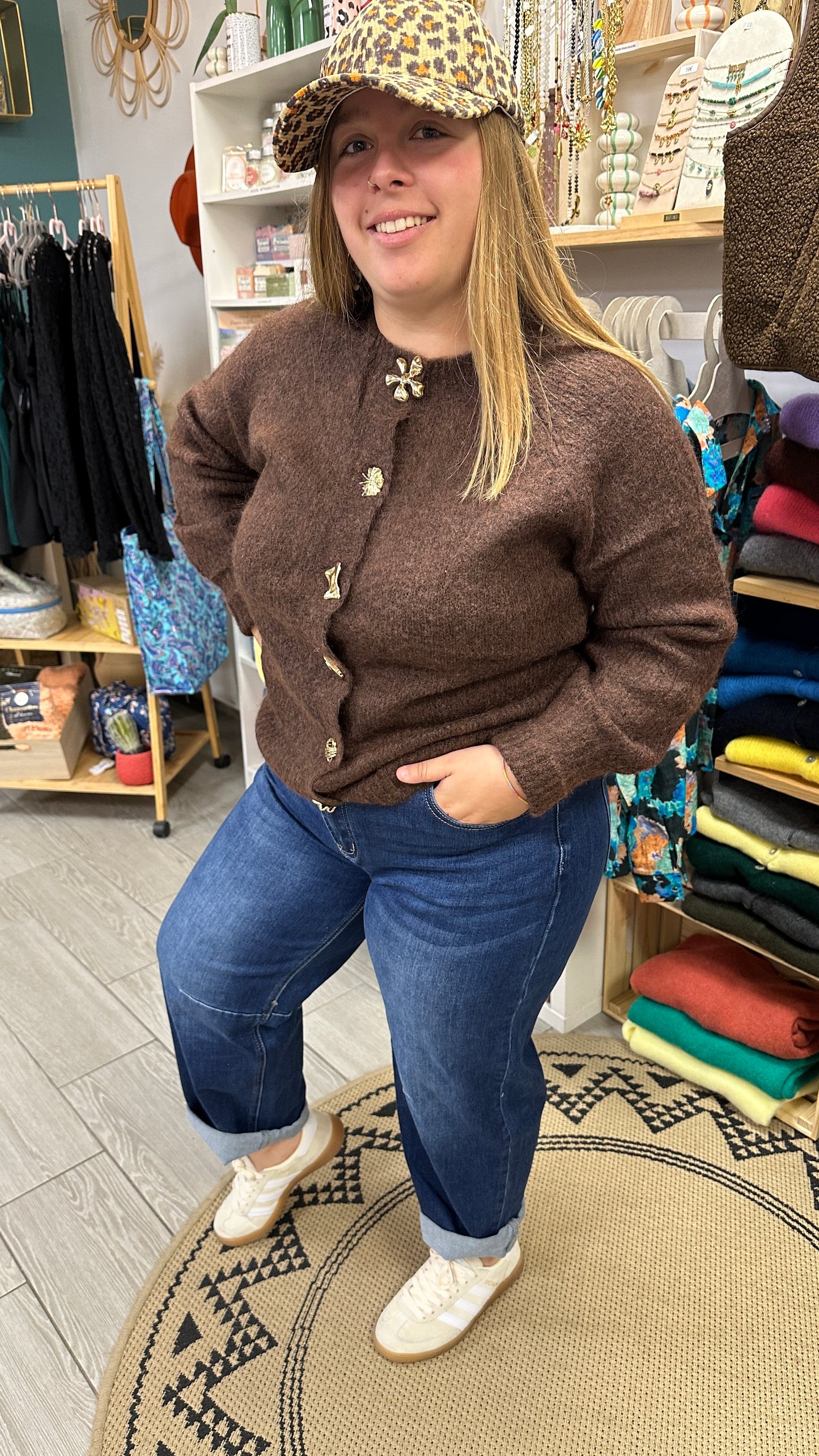 🍫Gilet chocolat Lorea – Boutons dorés