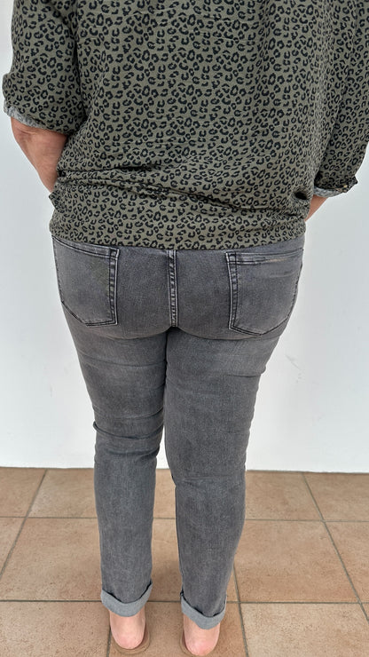 ⚡ Jean Gris Grande Taille Livia  – Détails Clous Argentés
