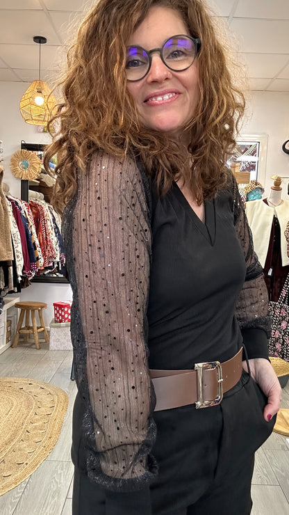 ✨ Top Soraya – Élégance & manches pailletées