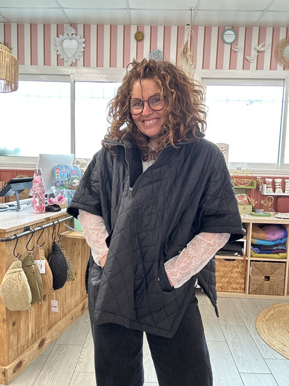 ✨Veste cape coupe-vent matelassée – Oversize Noir & Kaki