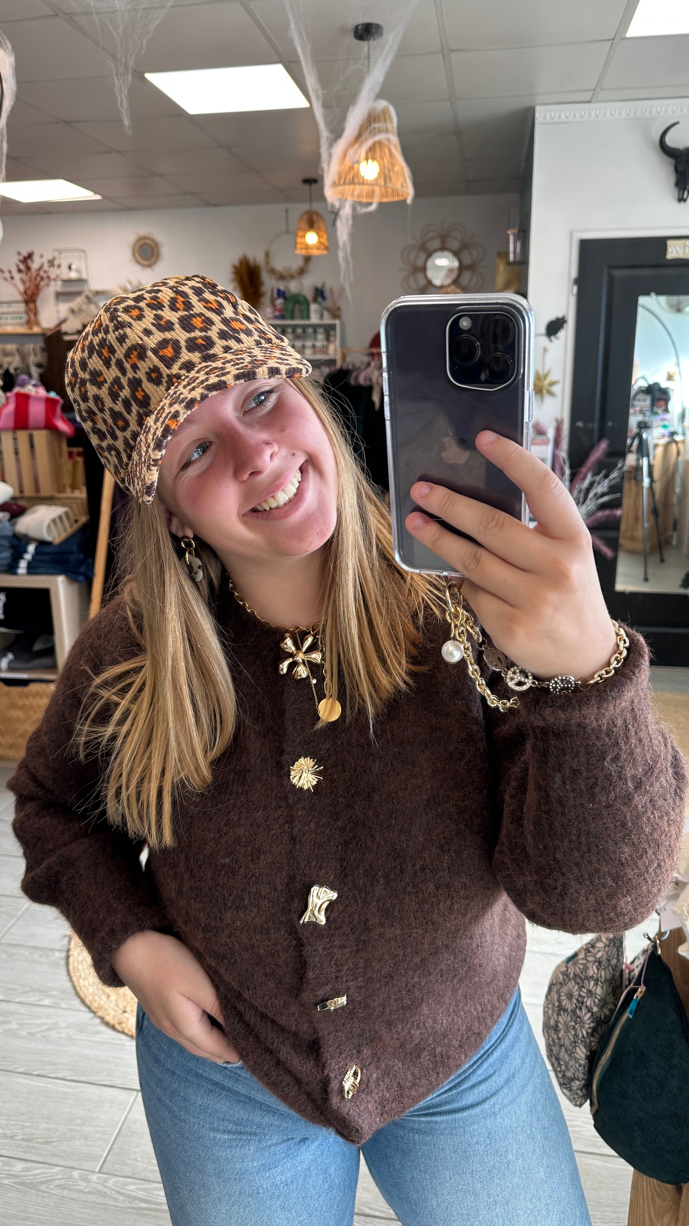 🍫Gilet chocolat Lorea – Boutons dorés