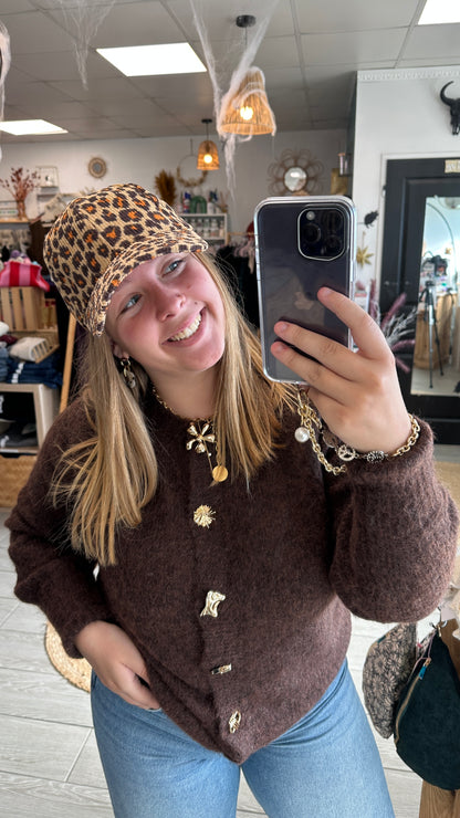 🍫Gilet chocolat Lorea – Boutons dorés