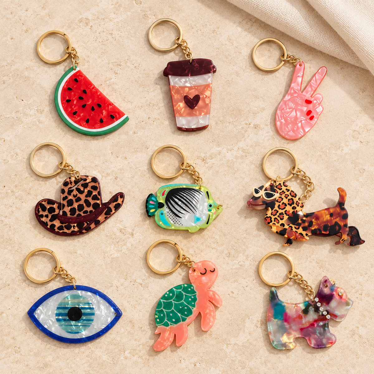 🐢Porte-clés original en acrylique – Animaux et motifs fantaisie