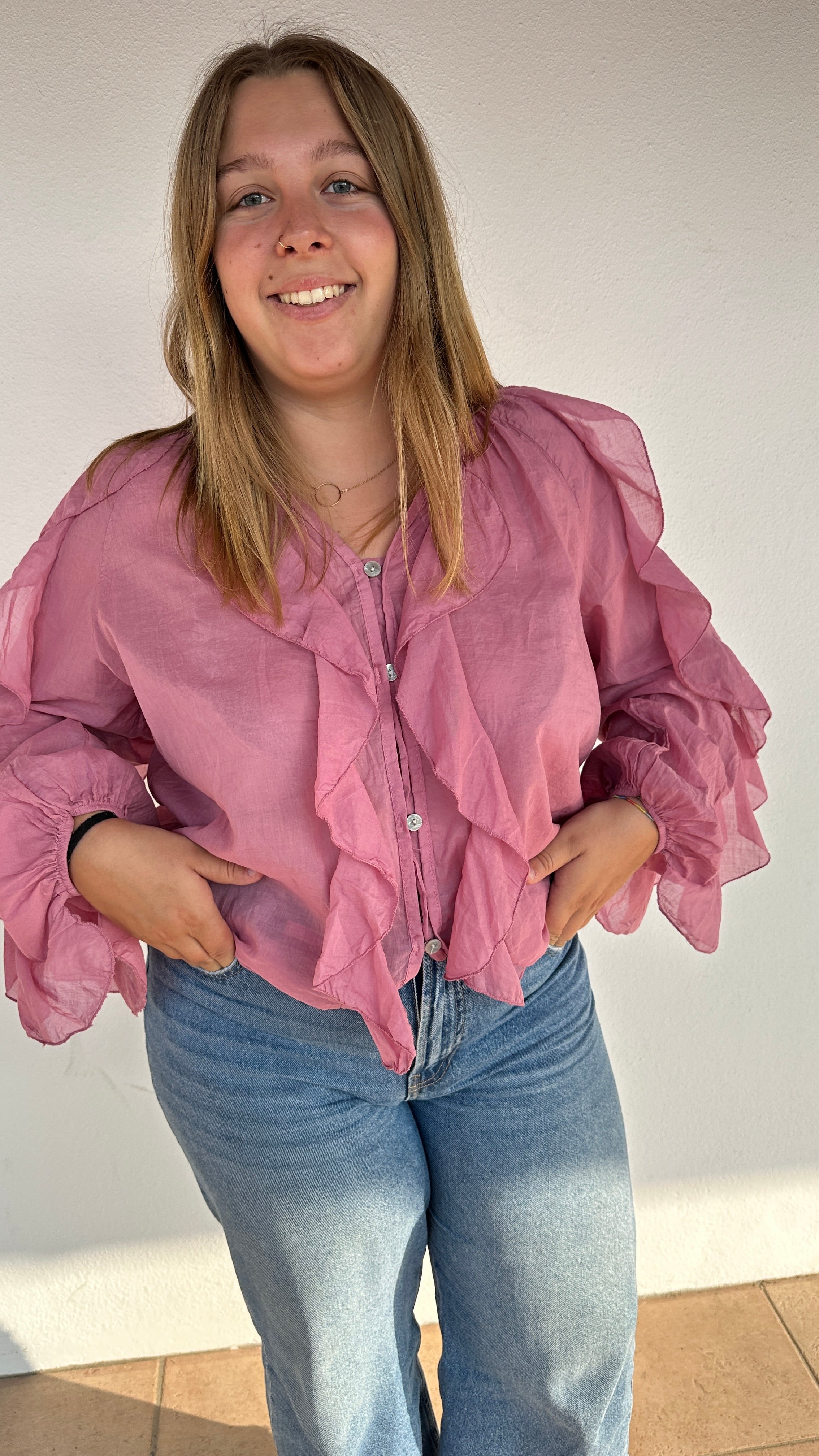 🌸 Blouse Louisa – Rose, Noir ou Cerise – 100 % Coton