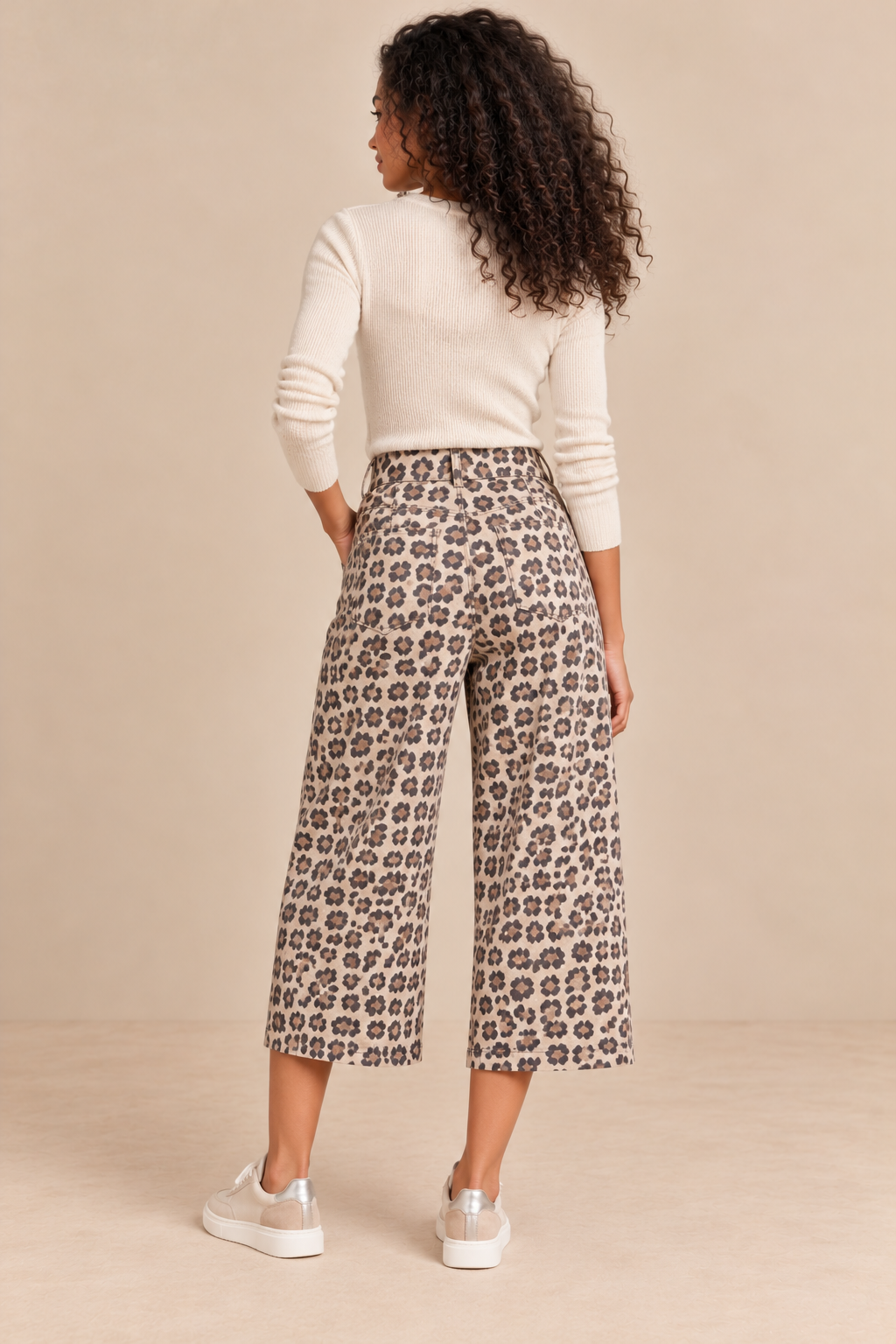 🐆Bermuda Pauline - Imprimé léopard camel & écru femme