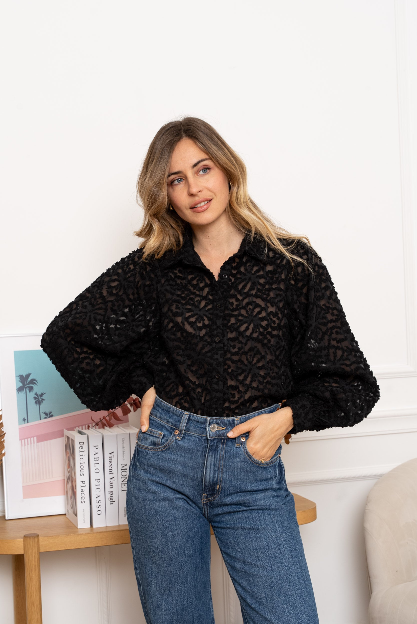 🖤Chemise Lauryne - En dentelle noire