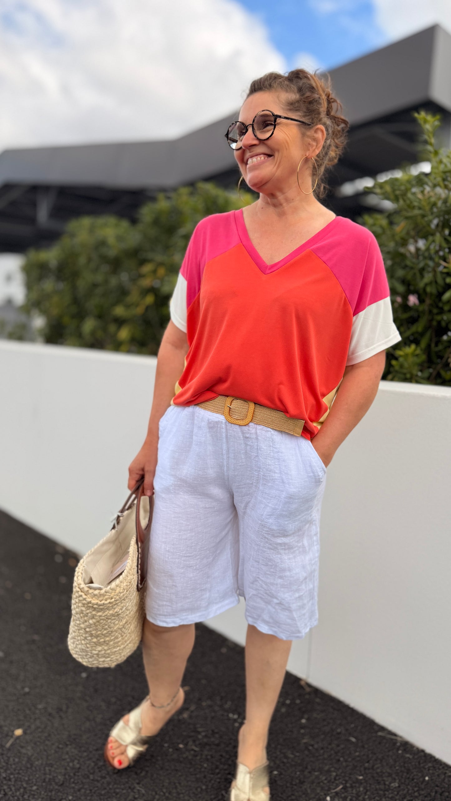 look teeshirt colore raja et bermudas en lin blanc tendance pour femme nancy metz belfort