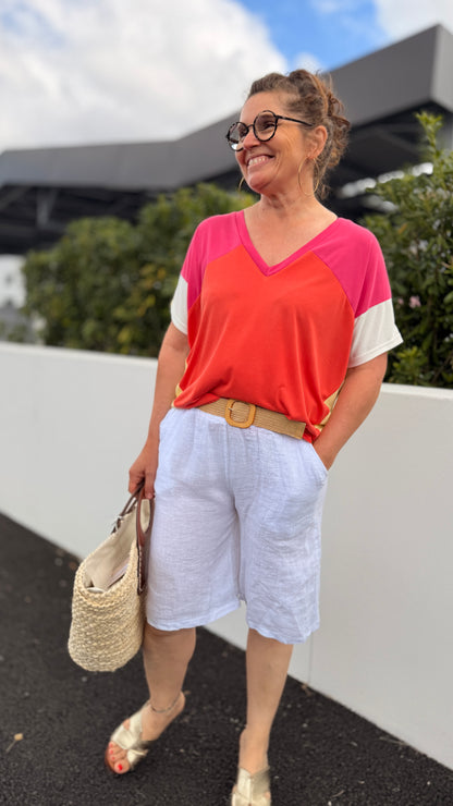 look teeshirt colore raja et bermudas en lin blanc tendance pour femme nancy metz belfort
