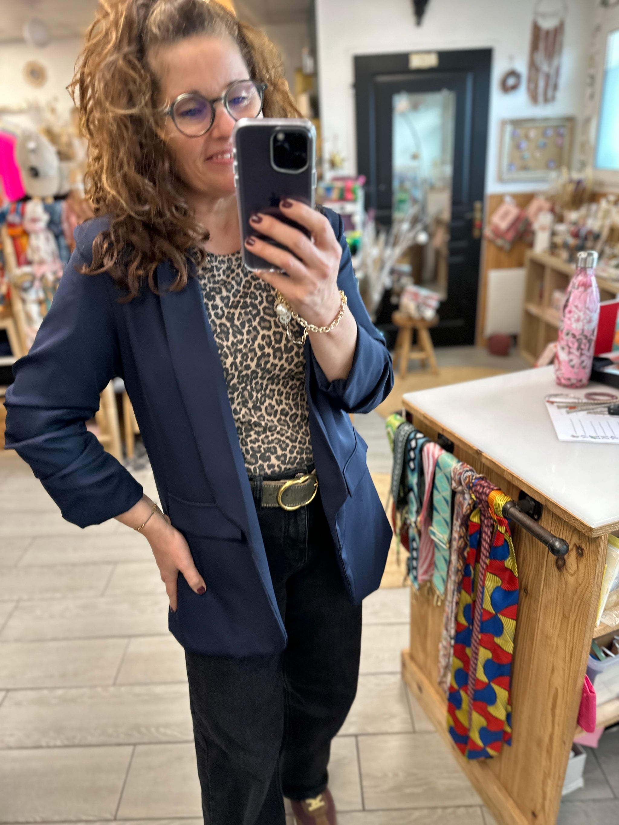 Blazer effet froissé femme bleu marine, coupe confortable et facile à porter - Abana 64250