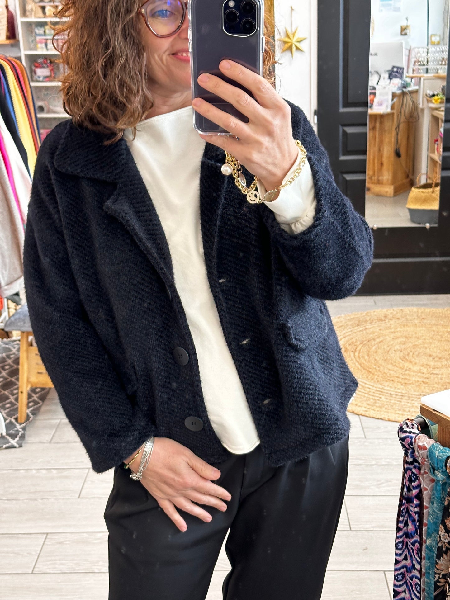 Veste blazer épaisse pour femmes, style élégant en camel, matière chaude en laine et viscose