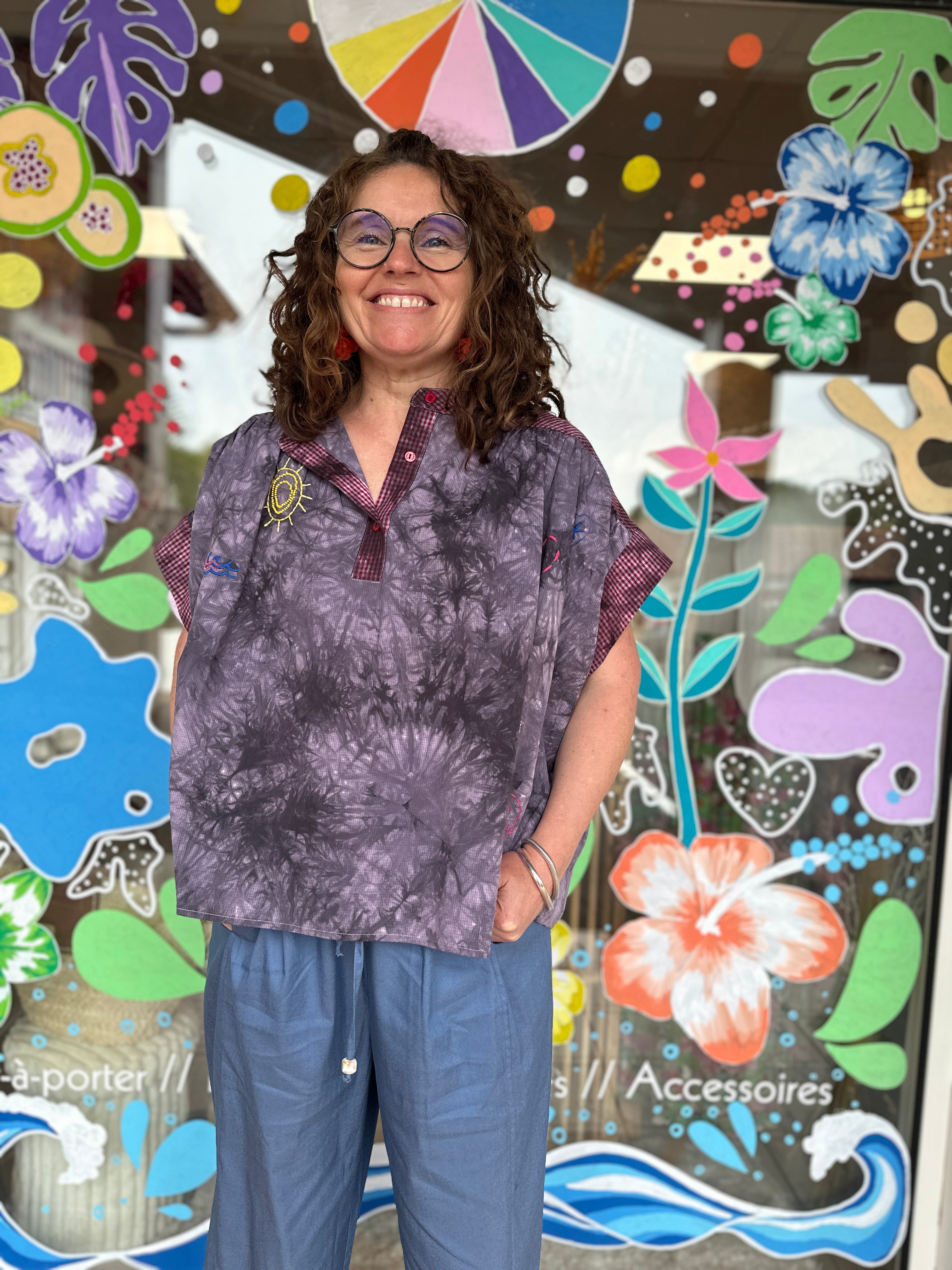 blouse chemise avelon arty abstrait avec broderie coloré a carreau sm et ml adoré paris orfeo paris nancy