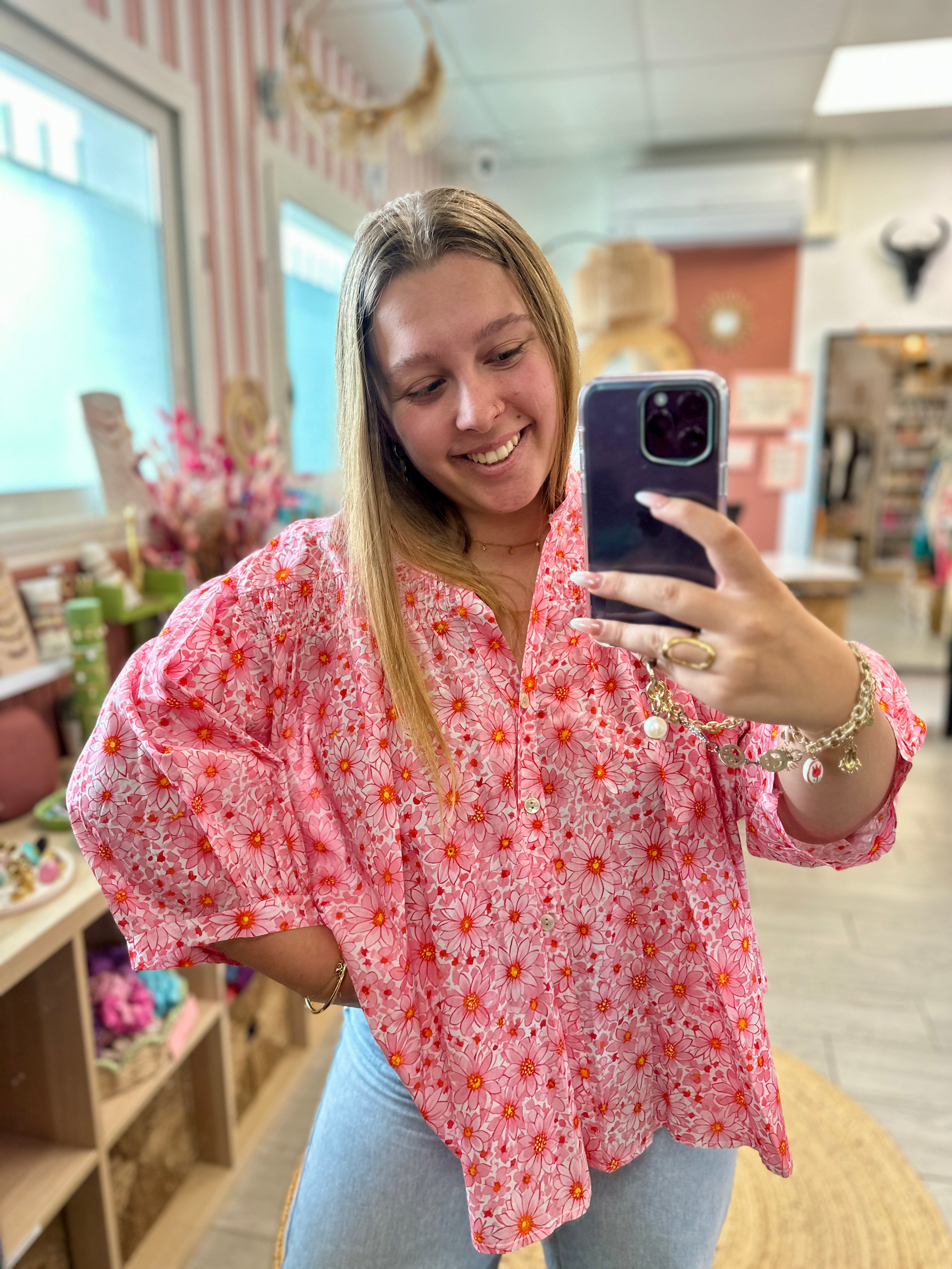 blouse capucine femme fleurs roses coton ycoo carcans