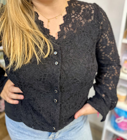 haut noir élégant en dentelle avec détails raffinés - abana 64310