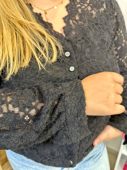 chemise noire romantique en dentelle transparente - abana 64250