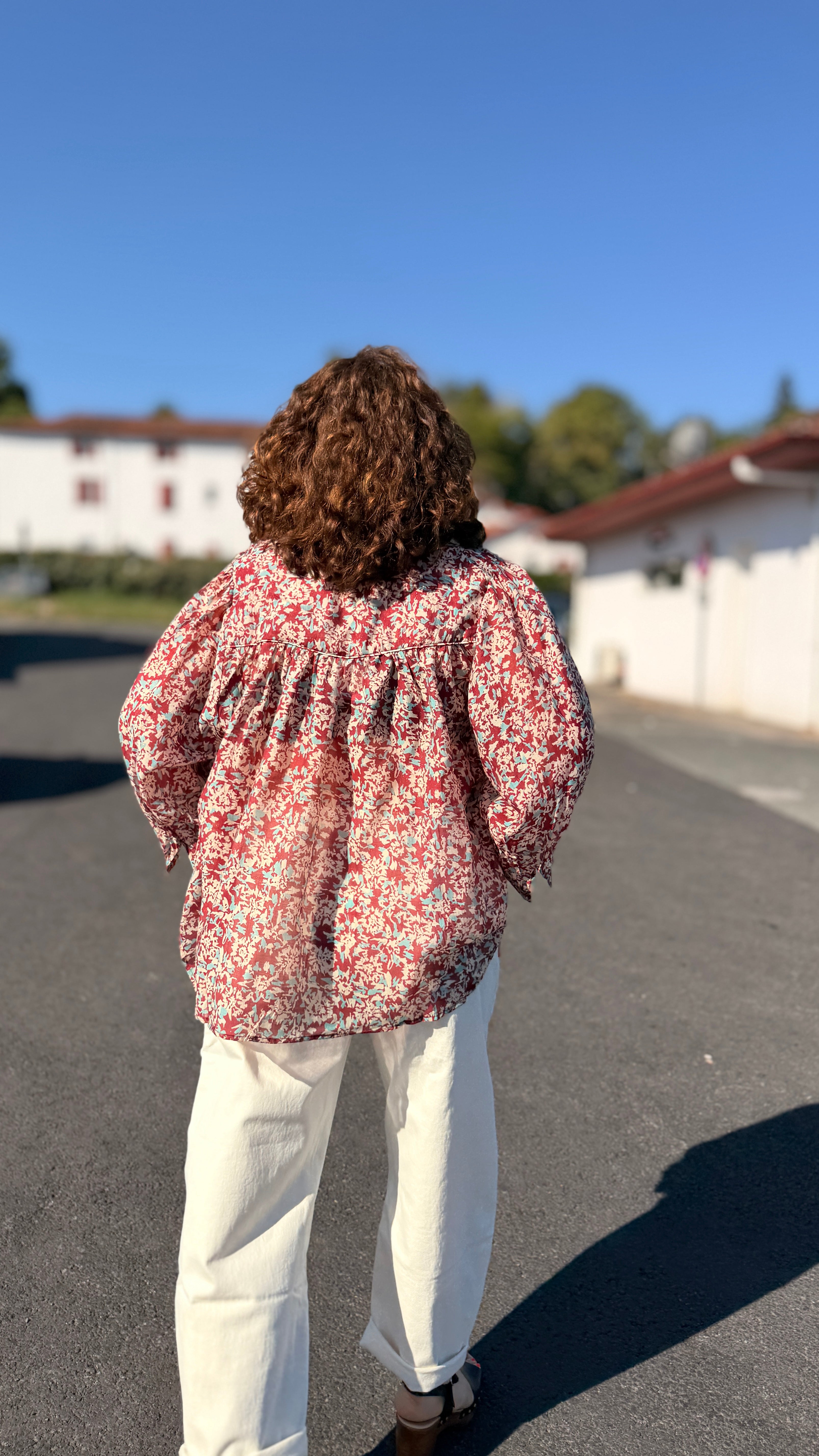 blouse fluide ample manches ballons bordeaux motif blu blanc maelle cmélodie nimes nantes reims strasbourg