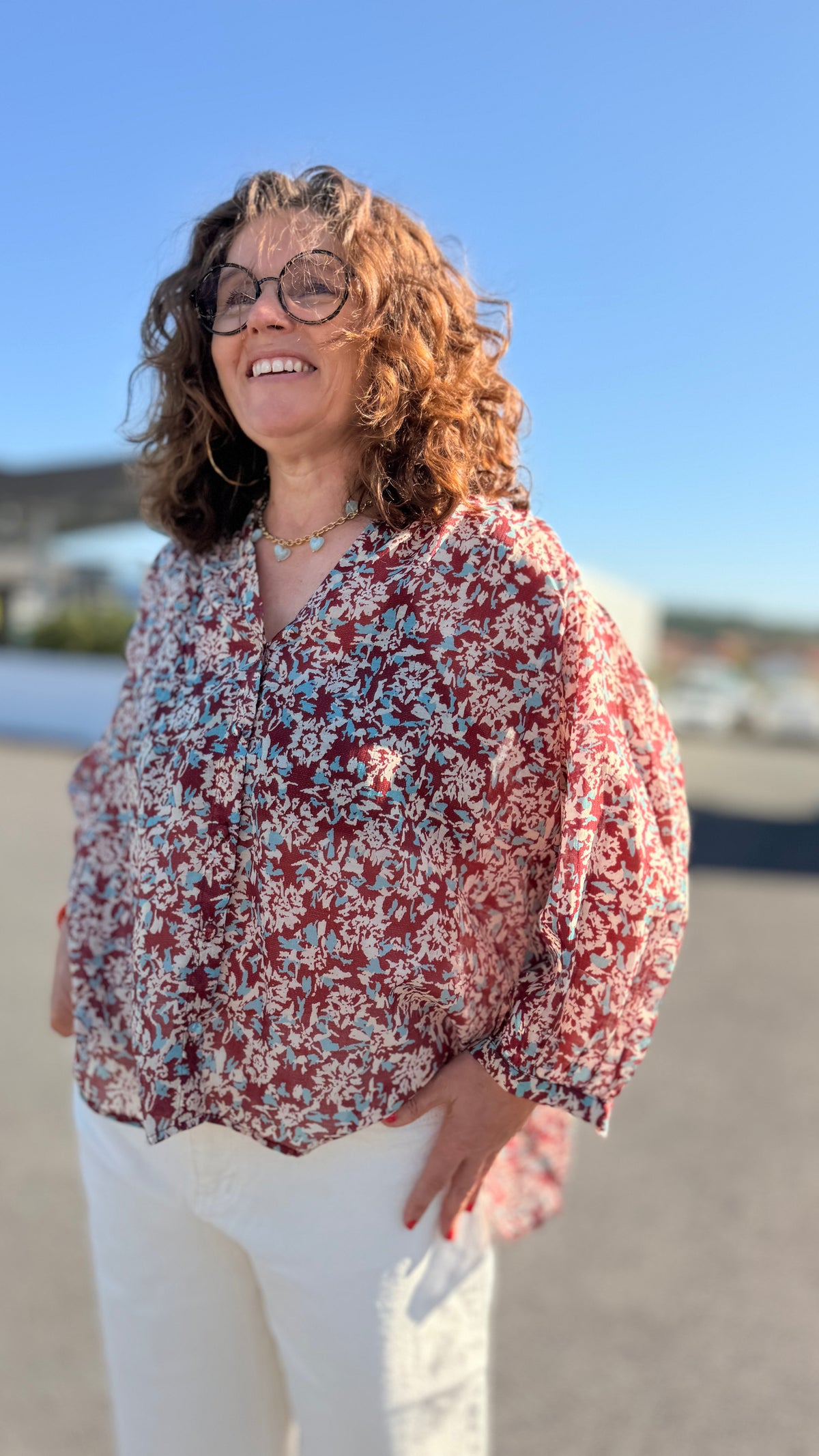 blouse ample bordeaux a motif coloré femme cmelodie nina carter lille bourges la rochelle lacanau