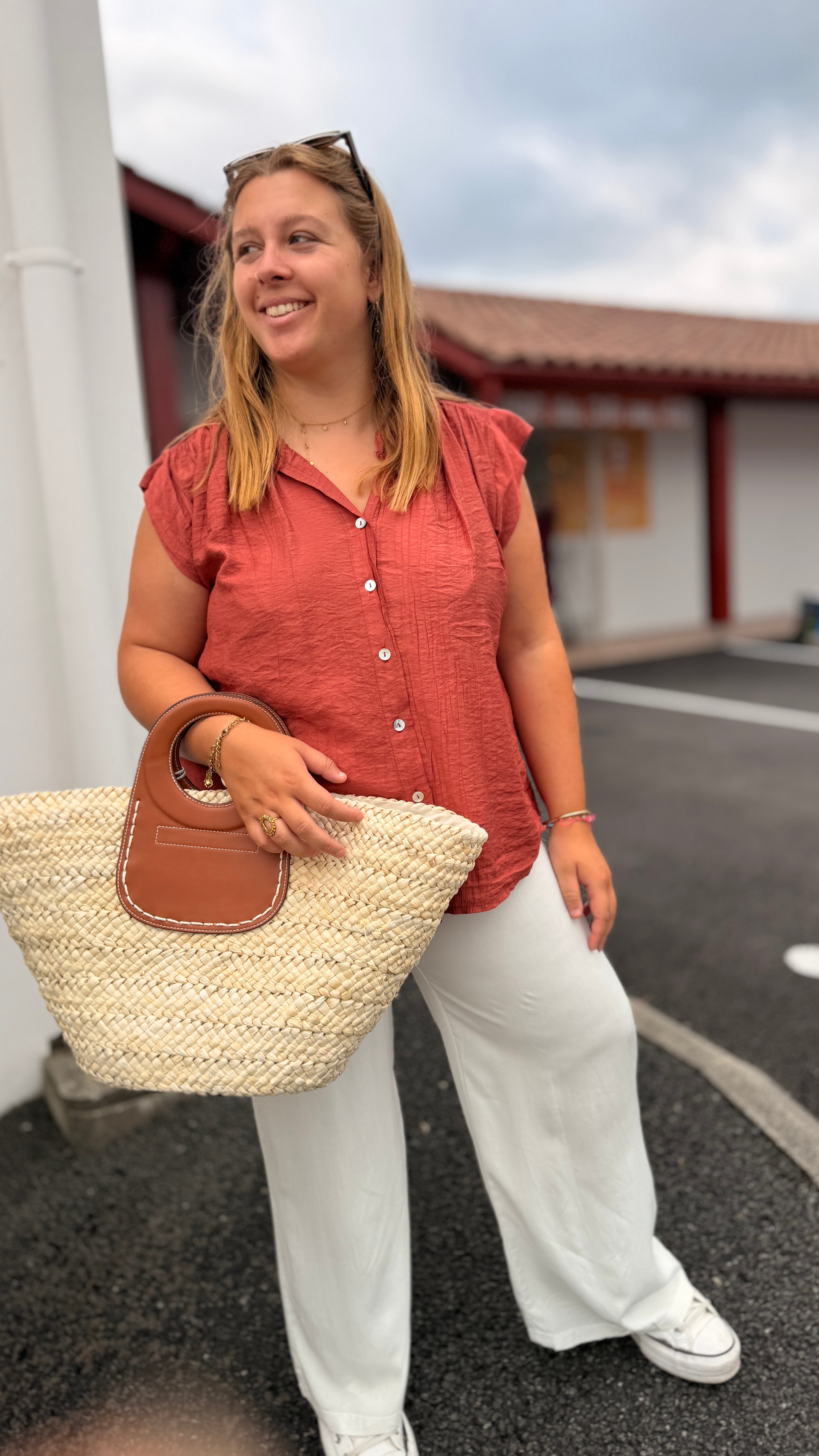 blouse rouille a boutons ajouré epaule fluide oversize mode femme maelle nina carter cmélodie avignon orange saint rémy de provence carprentras 