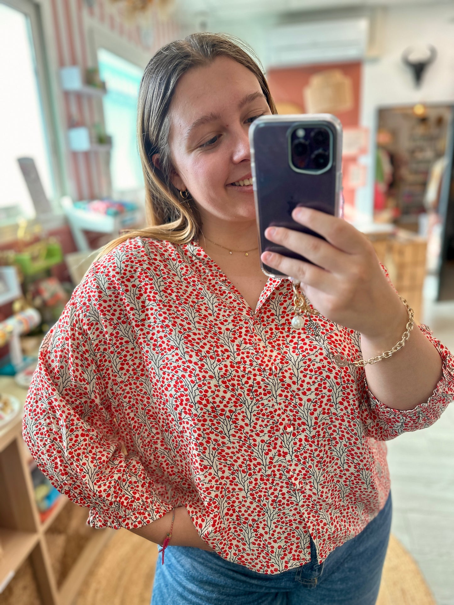 blouse rouge imprimee femme poheme nantes