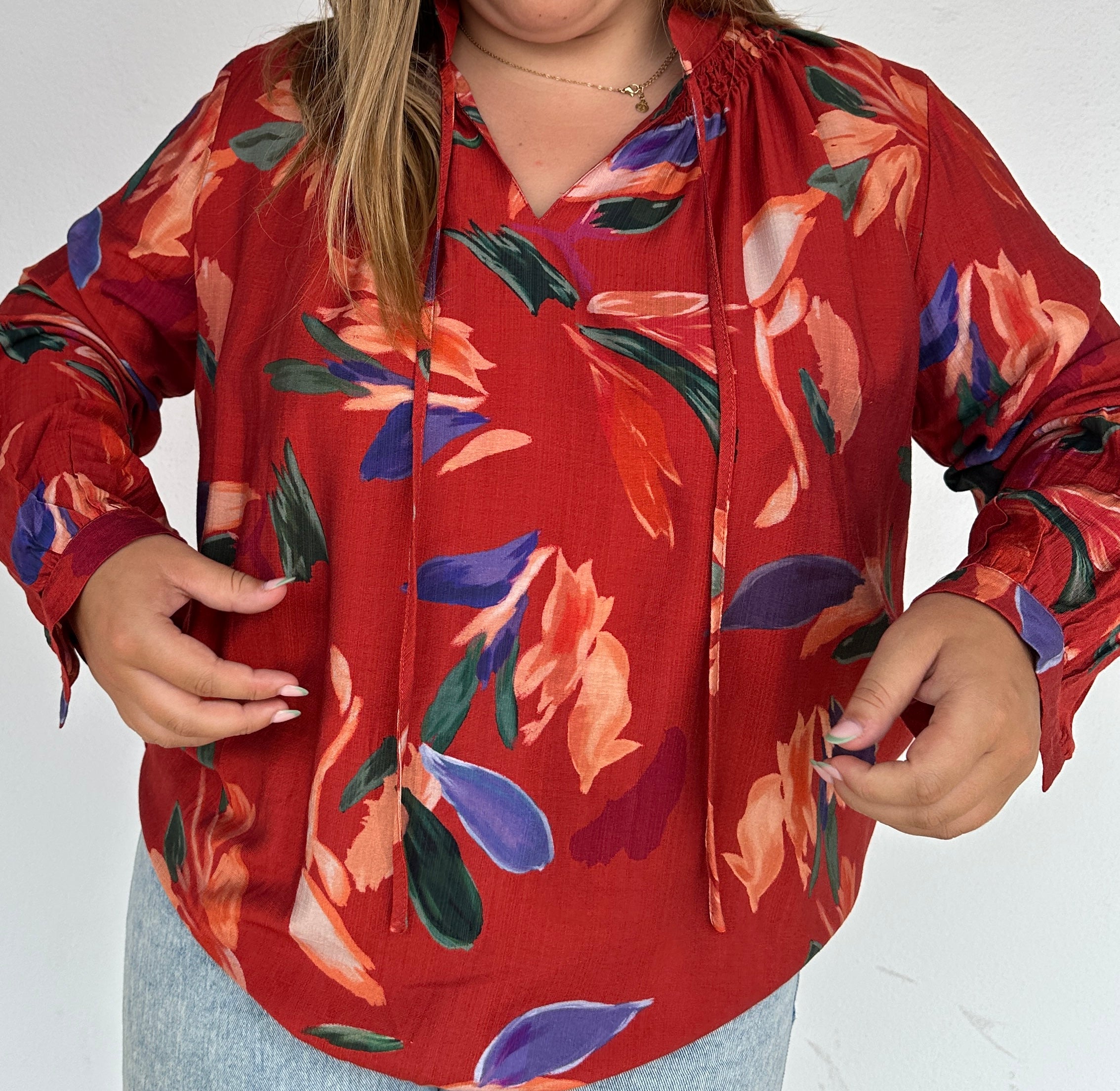 Blouse Paloma rouille imprimée fleurs grandes tailles – Abana 64310