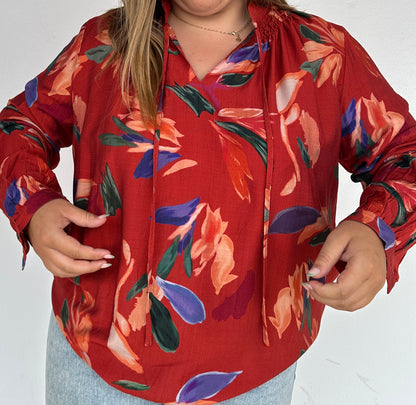 Blouse Paloma rouille imprimée fleurs grandes tailles – Abana 64310