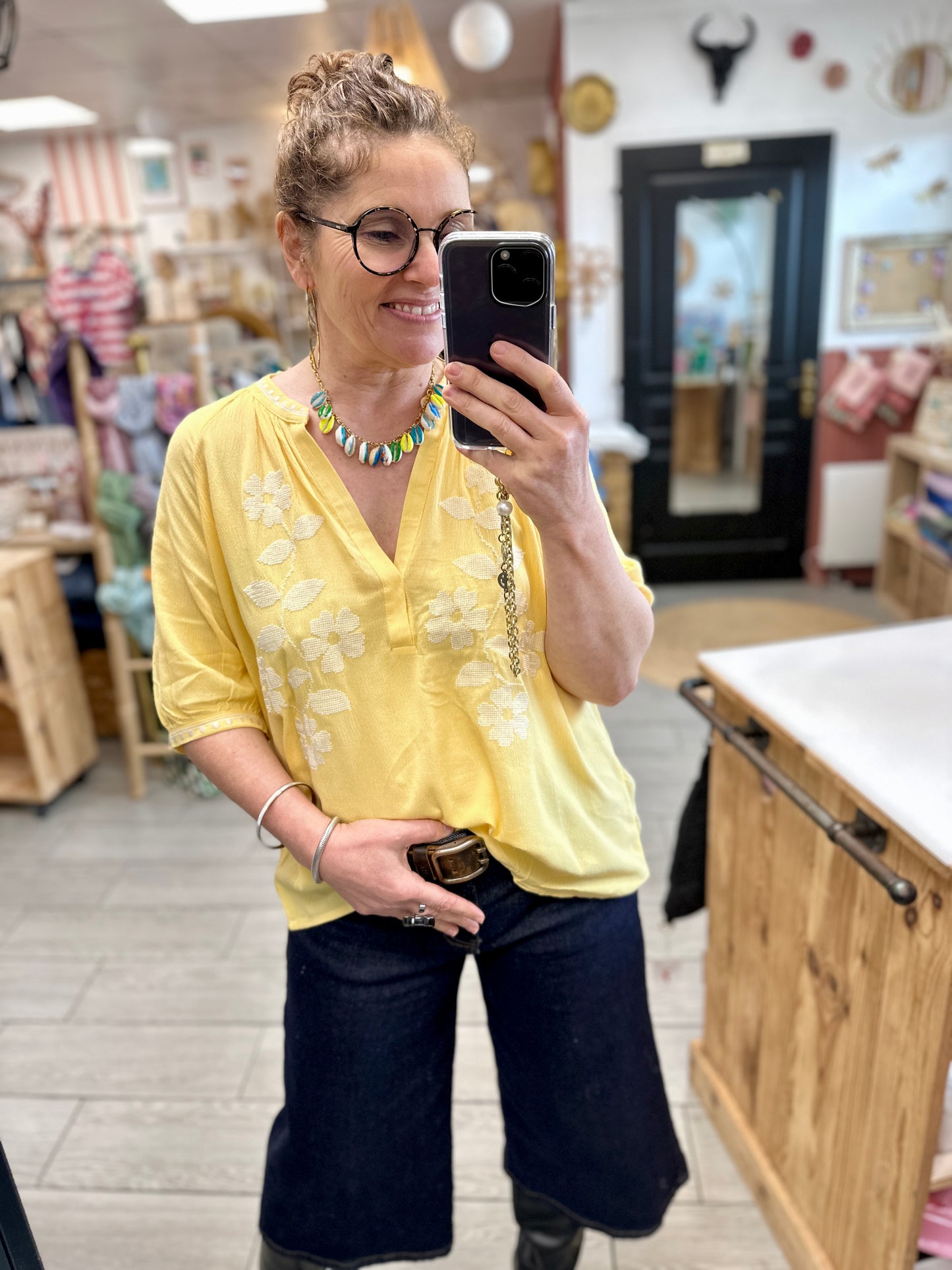 broderie chemise jaune fluide doux kilky pau