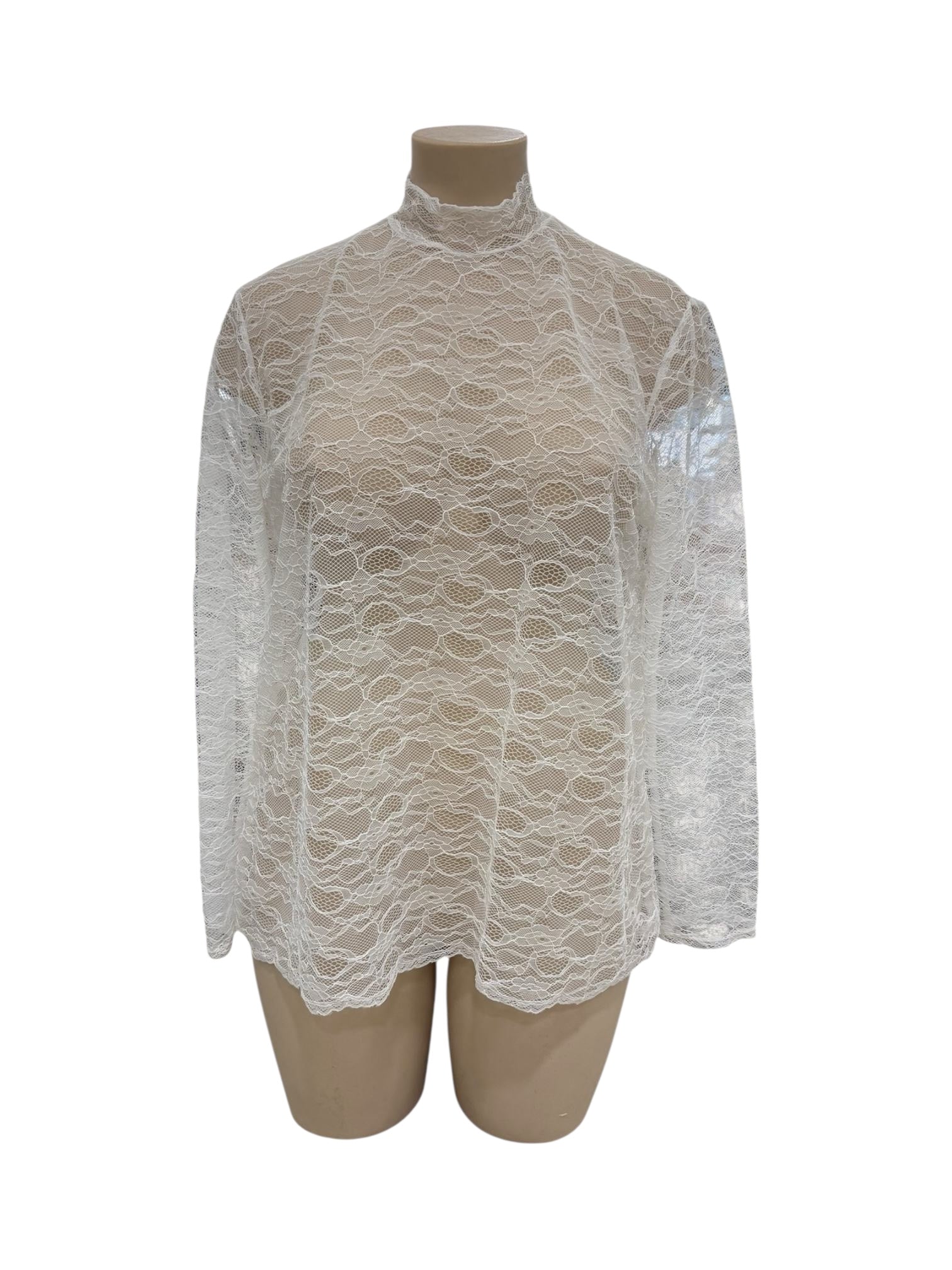 Haut transparent dentelle blanc  manches longues - Abana 64990