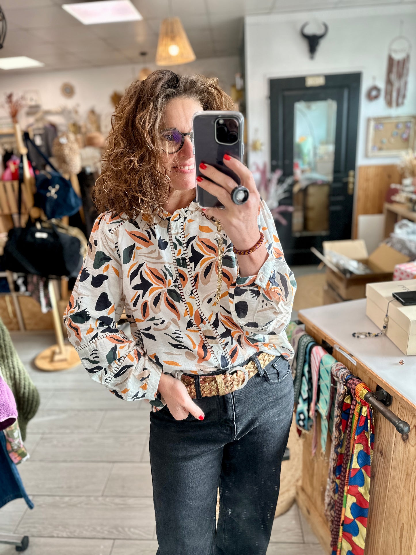 Chemise blanche oversize à motifs feuillage grande taille - Abana 64480