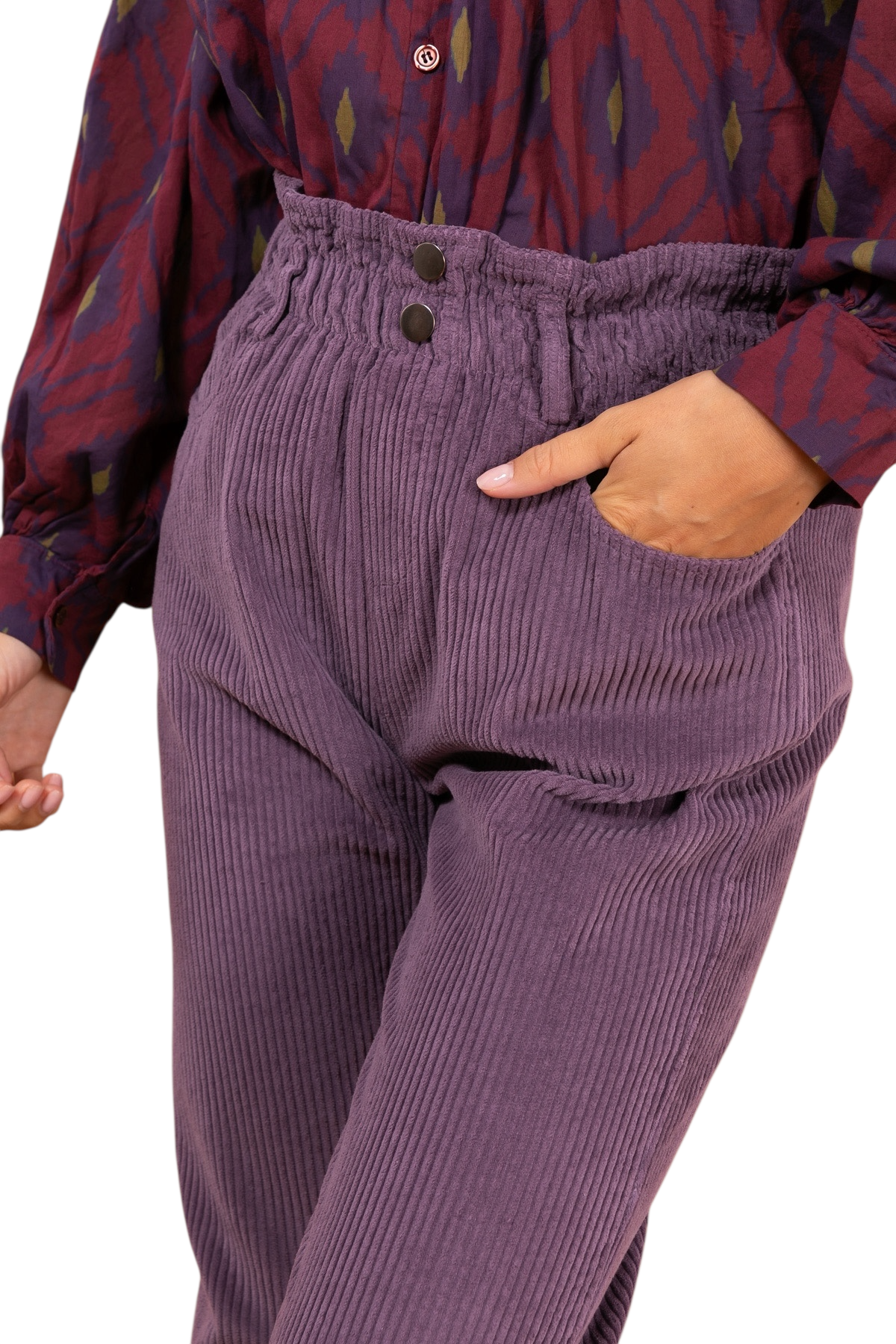 🍂Pantalon Lison – Velours côtelé Mom Marine & Mauve